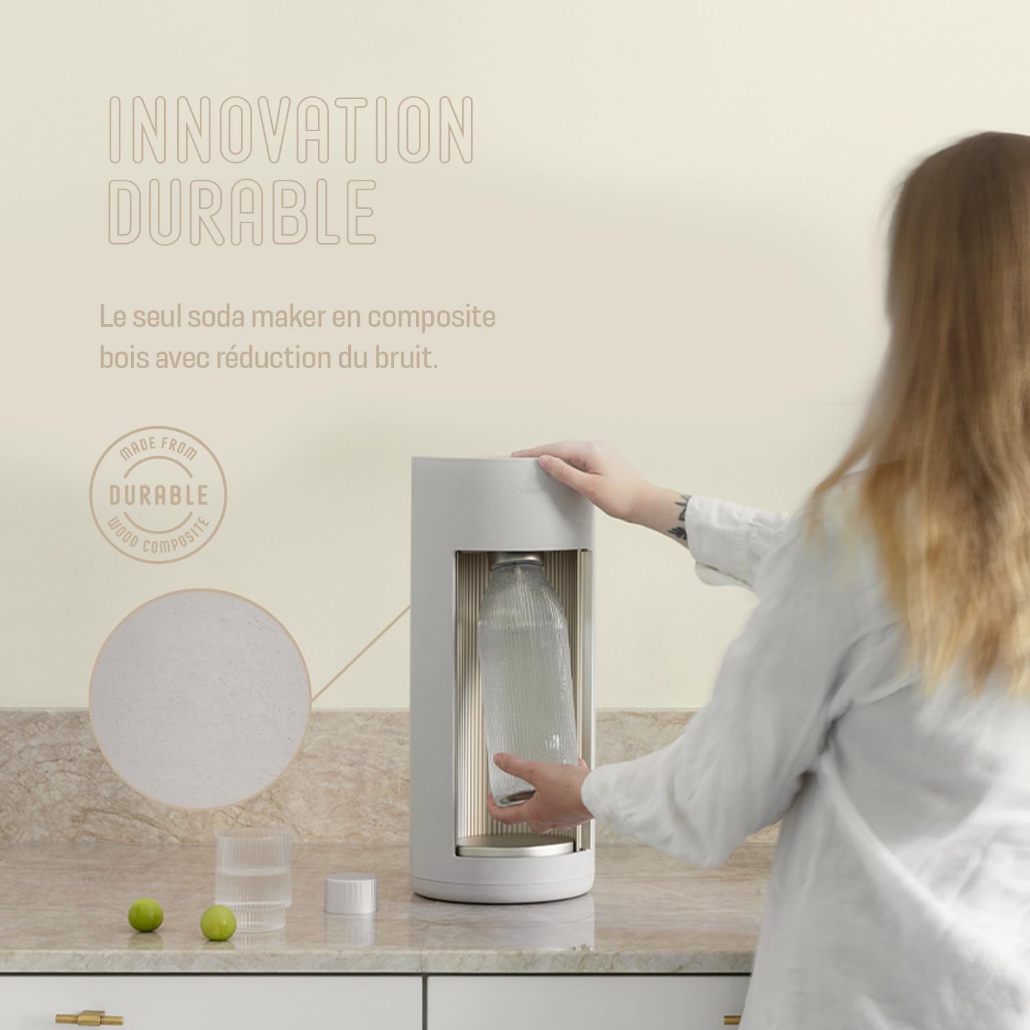 Mysoda Glassy - Machine à eau pétillante avec 1 bouteille en verre en un cylindre de CO2 – Clay