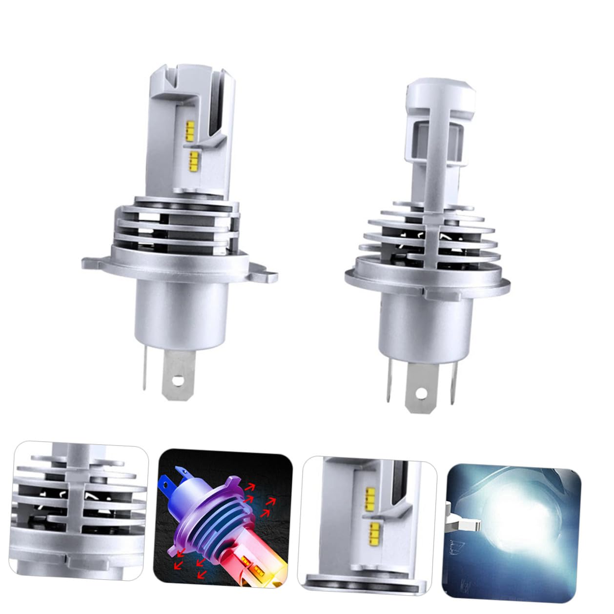 Lampadine LED per Auto Alta Luminosità 2 Pezzi Basso Consumo H4 9003 55w 5000lm 6500k in Lega di Alluminio Sinistro e Destro per Fari Anteriori
