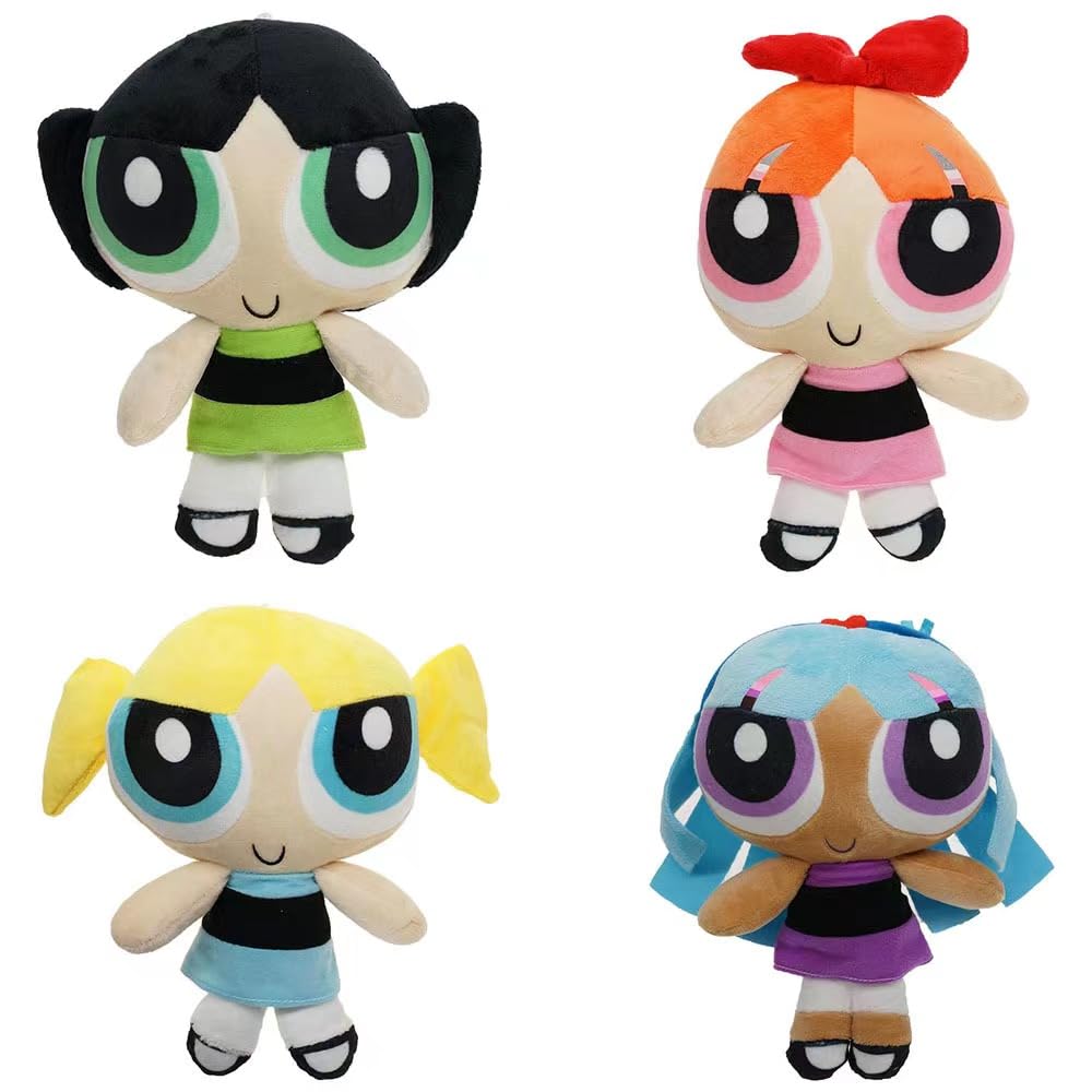 The Power Cartton Puff Girls Cute Stuffed Plush Doll for Kids Fans Christmas Birthday Gifts (8in 4pcs)