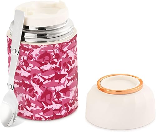 Sharks Camo Pink Food Jar with Spoon Stainless Steel Vacuum Insulated Food Container 17 oz Food Thermos for Adults