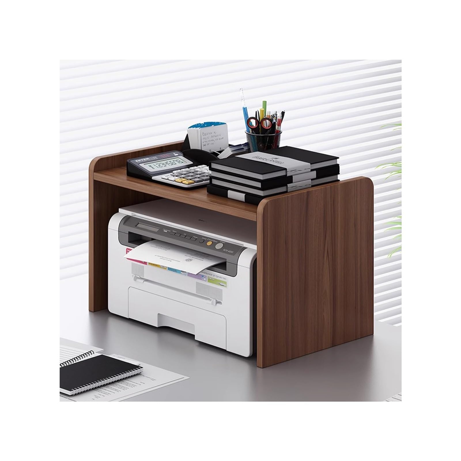 IEOWY Printer stand,2-Tier Printer Stand - Large Laser Printer Rack for Home Office - Printer Shelf Table for Fax Machine & Desktop - Space-Saving Teak Printer Stand (Small)