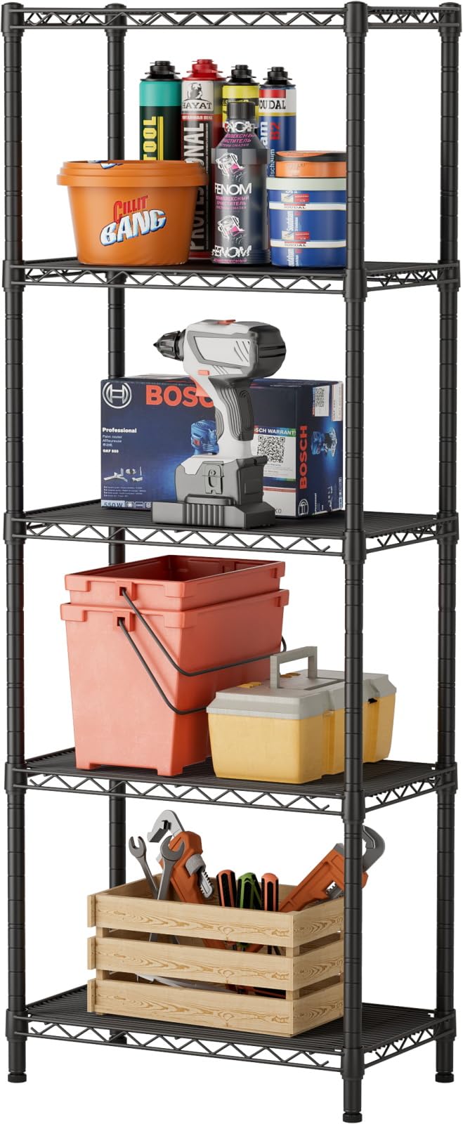 SINGAYE 5 Small Wire Shelves Kitchen Pantry Close Home Organizers and Storage Bathroom Shelf Laundry Room Organization Adjustable Book Metal Garage Shelving Unit