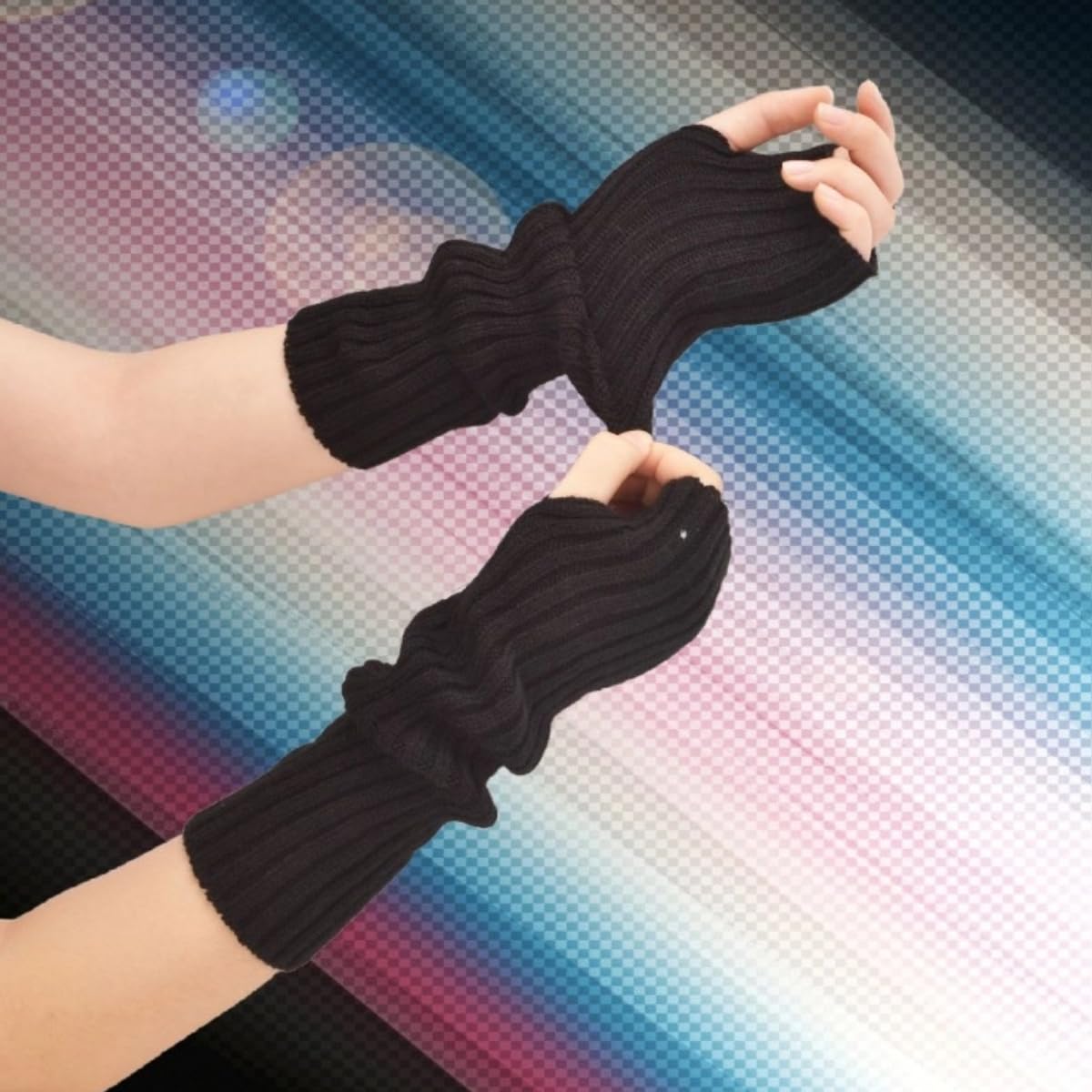 VTTDB Arm covers cute women kawaii japanese harajuku Y2k Arm Warmer for Girls Goth Gloves Fingerless Knitted Arm Sleeve: Black