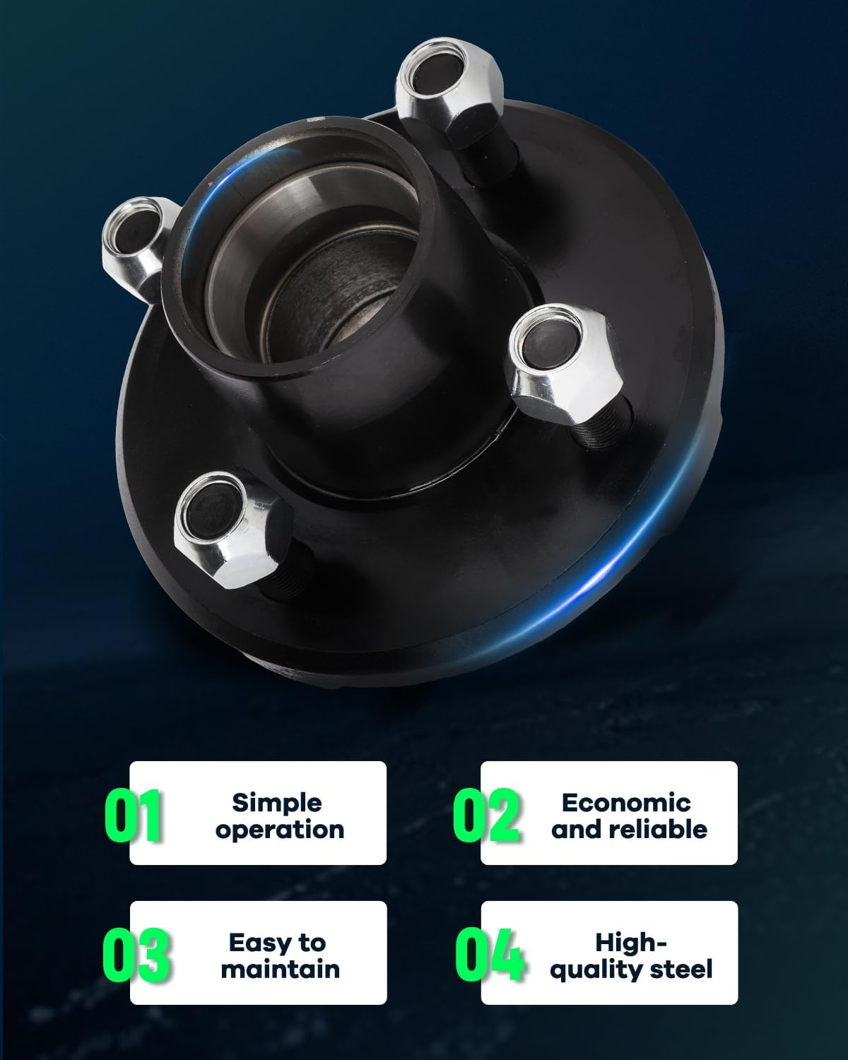 SCITOO Trailer Hub Kit with Black Paint Idler Hub 4 Lug on 4 L44649 x2 Bearings fit for 2,000 lbs Boat Trailer Wheel Hub