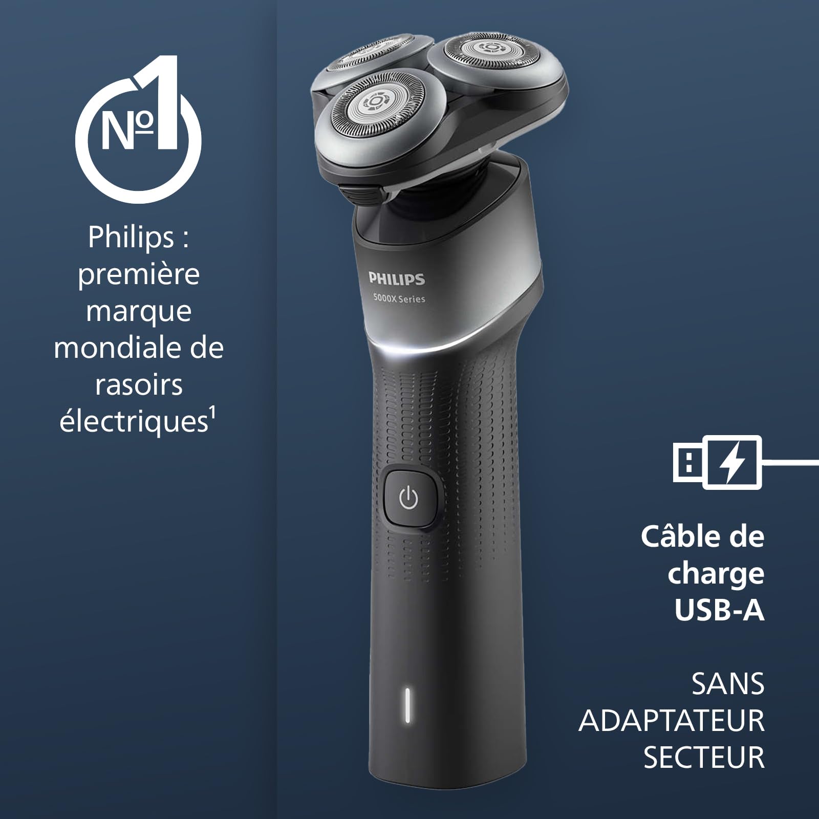 Philips 5000X Series - Rasoir électrique 100 pourcent étanche, technologie SkinProtect, tête flexible à 360°, 1 h de charge / 5 min - Charge rapide, capot de protection argenté, modèle X5004/00
