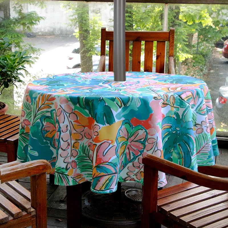 Image of EHouseHome Outdoor Indoor 70inch Round Tablecloth with Umbrella Hole and Zipper, Waterproof Zippered Patio Cloths, Spring /Summer Table Covers for Backyard Circular Table /BBQs /Picnic