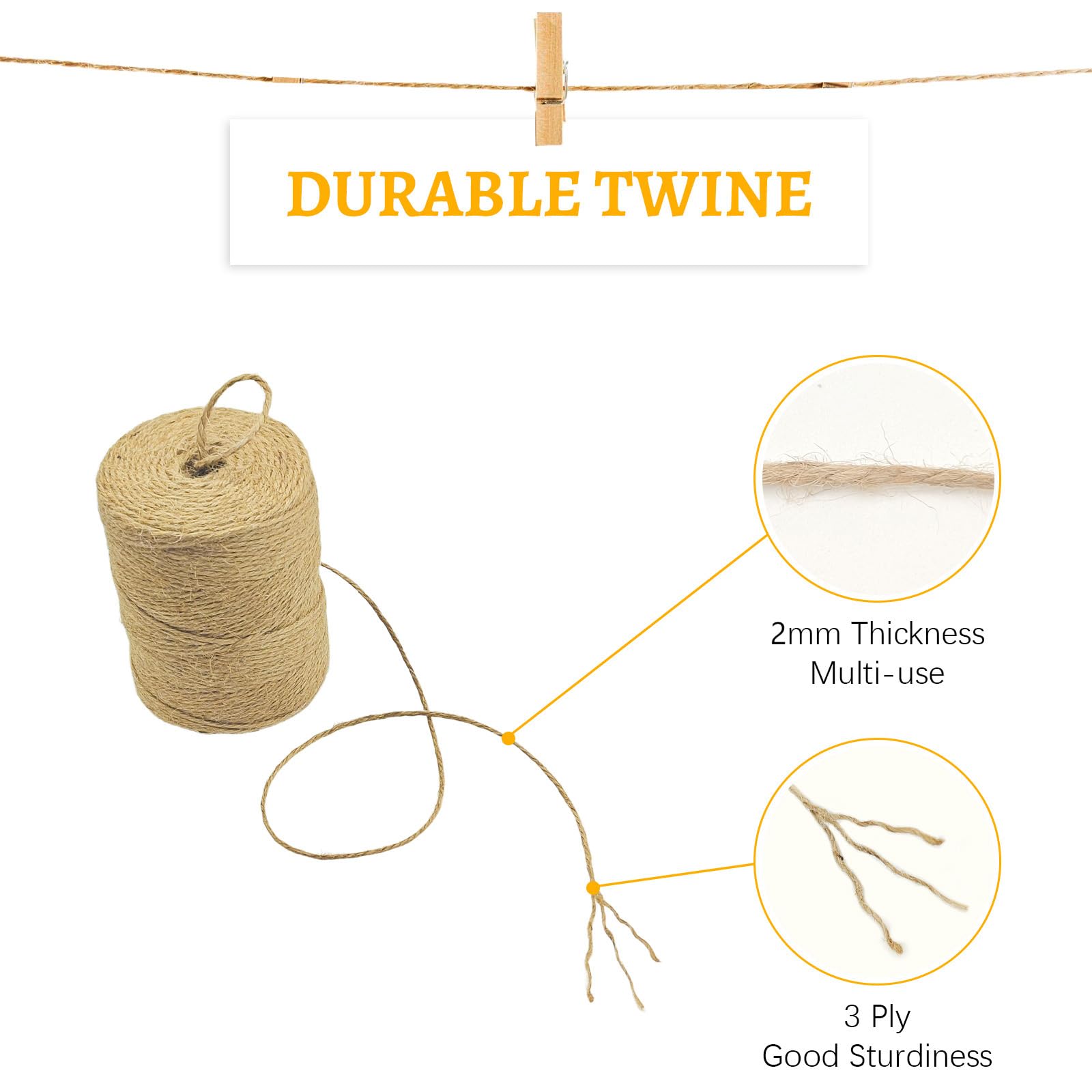 10 cuerdas de cuerda de yute de 600 pies de largo, cuerda de yute, cordel para manualidades, envoltura de cordel de cáñamo, embalaje de jardinería, decoración de macramé de punto de ganchillo, 2 mm,