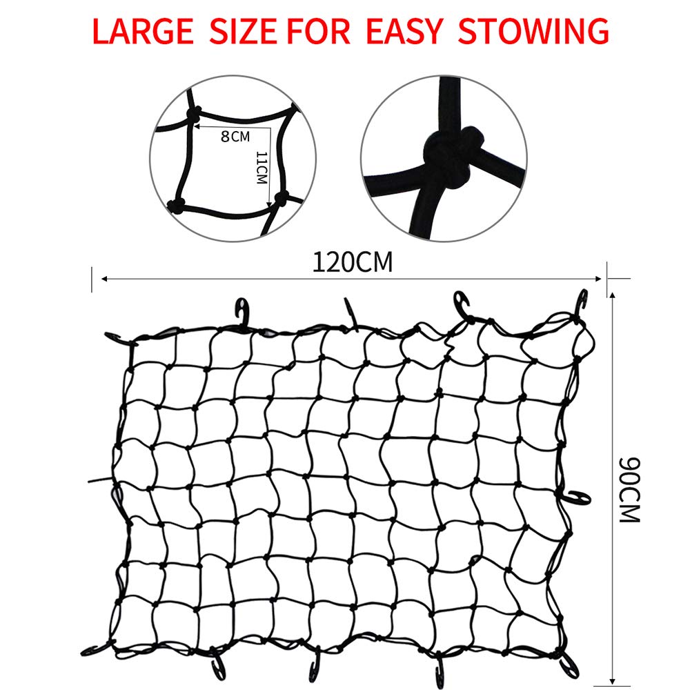 Gepäcknetz Bungee Cargo Net Strech Super Duty Mesh Hält verstellbare Haken Dachfrachtträger Schwarz 120 * 90 cm