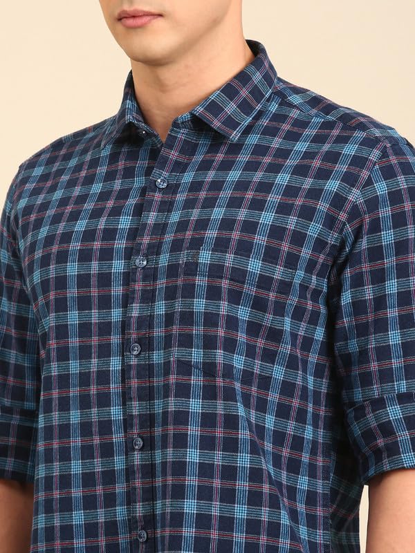 Image of Cavallo by Linen Club Men's Blended Linen Checked Contemporary Fit Full Sleeve Casual Shirt