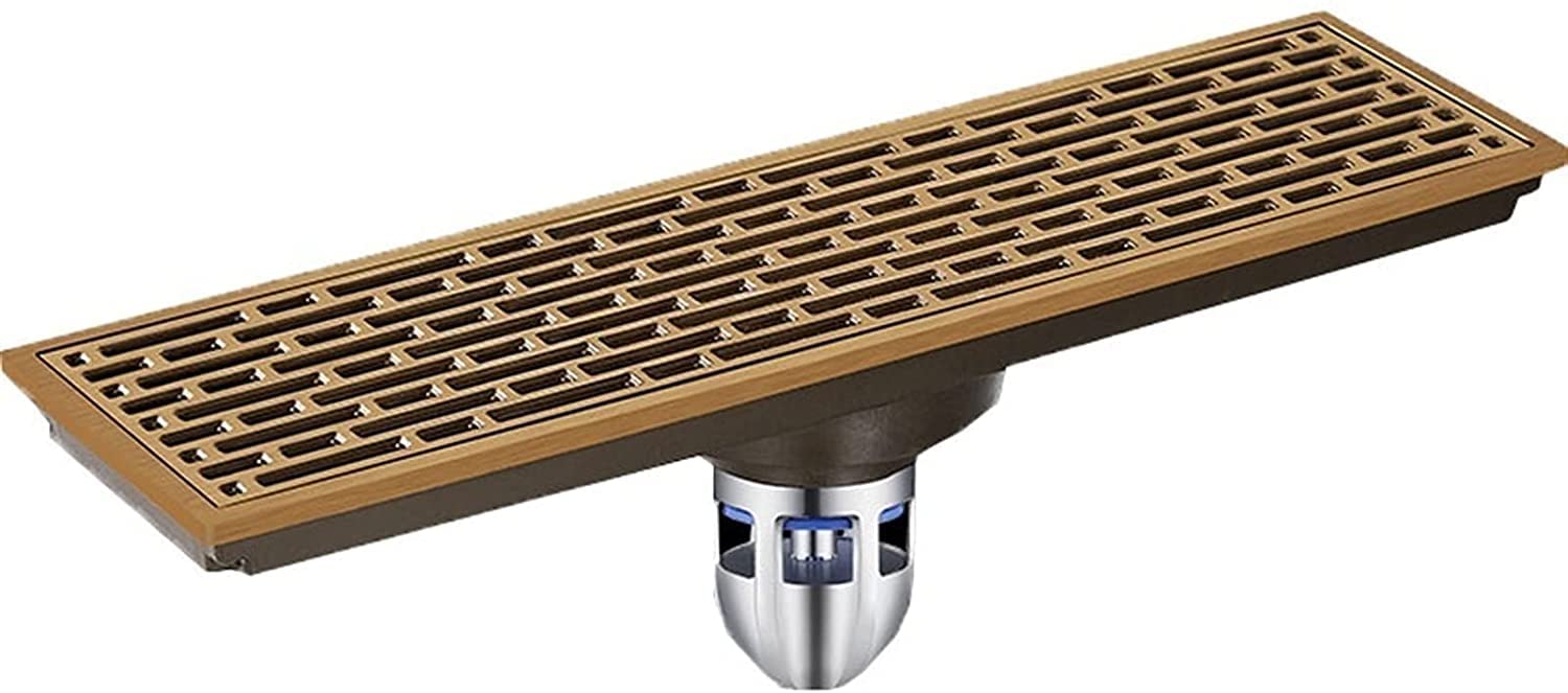 Shower Floor Drain，Linear Drain with Hair Strainer, Brass Rectangle(Bronze)