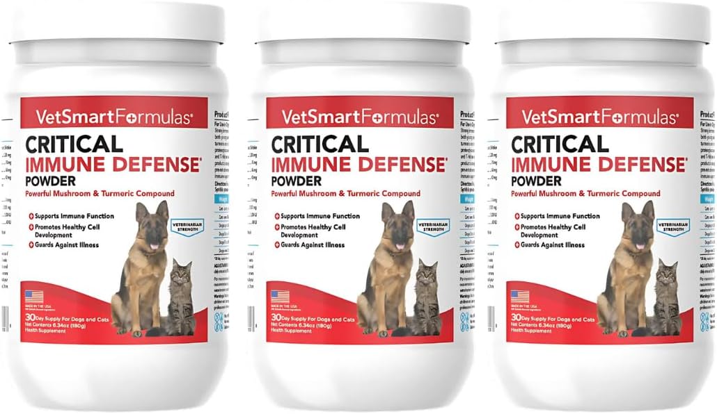 VetSmart Formulas Critical Immune Defense for Dogs & Cats; Supports Normal Cell Growth - Turkey Tail, Reishi, Shiitake and Maitake Mushroom with Patented White Turmeric Root Extract