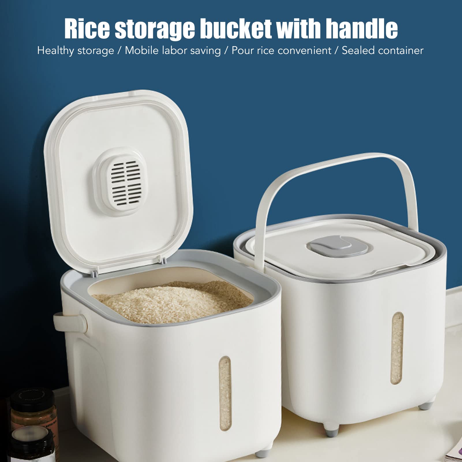 Boîte de riz de cuisine seau 10 kg ménage scellé distributeur de céréales conteneur de stockage pour aliments secs, farine, aliments pour animaux de compagnie, céréales