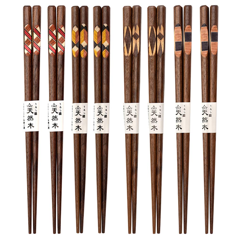 Chinesische Essstäbchen, japanische Sushi-Essstäbchen, 5 Paar, Essstäbchen aus Holz, wiederverwendbar, natürliche Essstäbchen, waschbare Essstäbchen, Essstäbchen, Geschirr-Set, modernes Design (natürl
