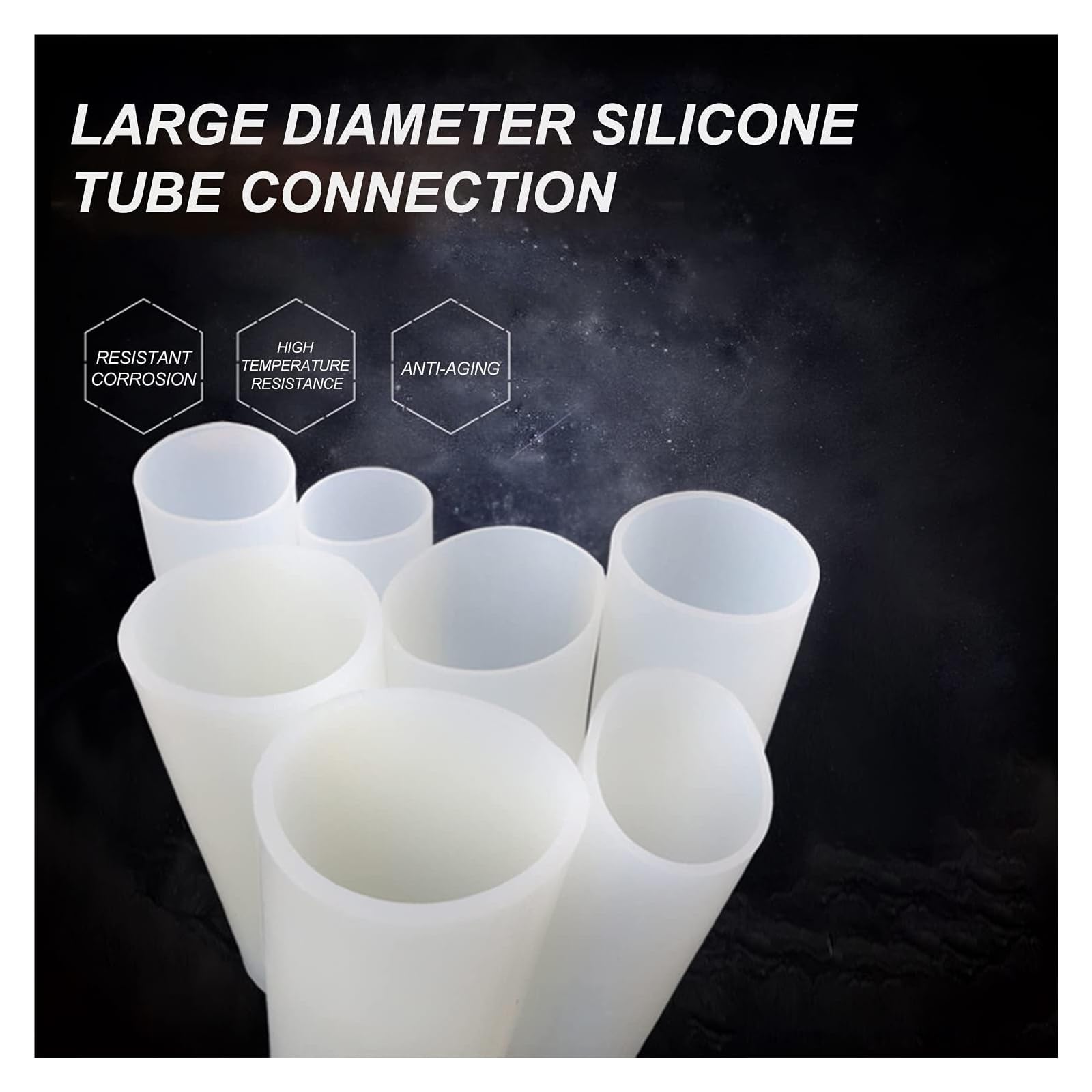 Manguera flexible de silicona, Tubo de caucho de silicona de 1 m, color blanco translúcido, con manguito de cambio de diámetro, conexión blanda con forma de O(130x200mm)