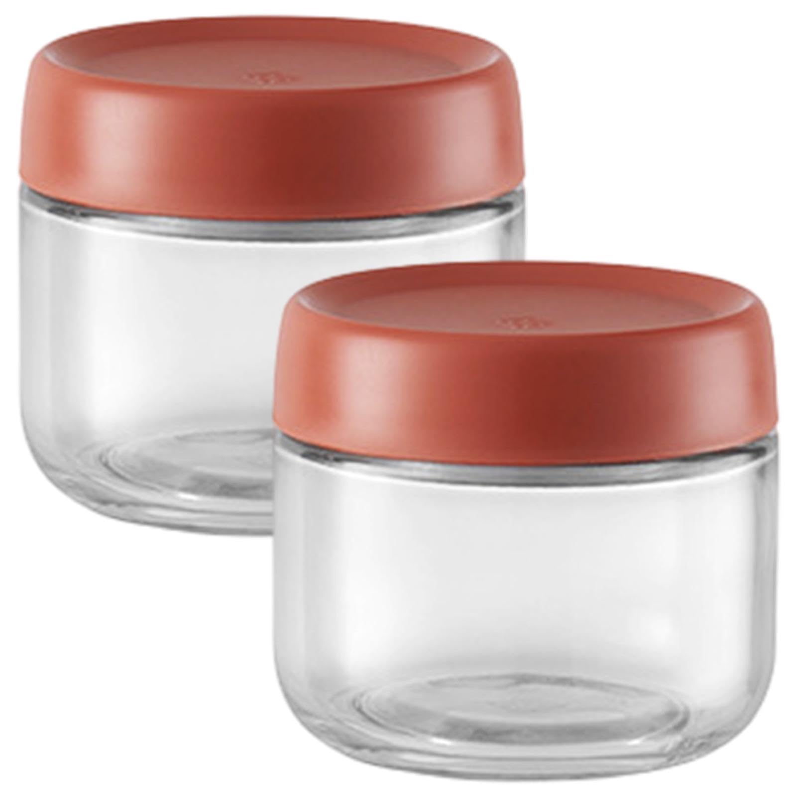 2 Stück Overnight Oats Gläser,280ml Rund Glasbehälter mit Deckel, Einmachgläser mit Schraubdeckel für Overnight Oats,Salat Joghurt Pudding Chutney Dessertgläser,Wiederverwendbare Glasbehälter(Rot)