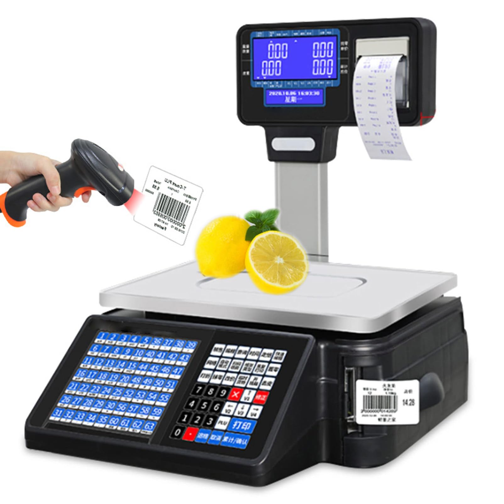 HADECOLL Digital Counting Scale With Thermal Label Printer, Commercial Weighing Table For Food Retail, 66Lbs Capacity, Price Computing For Supermarkets And Stores,Machine-Scanner
