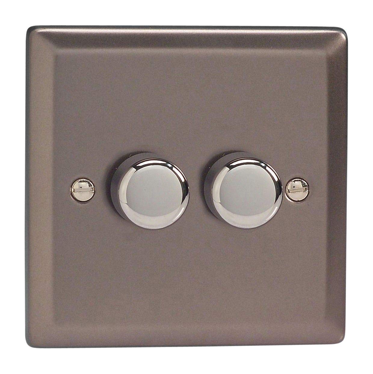 Varilight 2-Gang 2-Way V-Pro Push On/Off Rotary LED Dimmer 2 x 0-120W Pewter