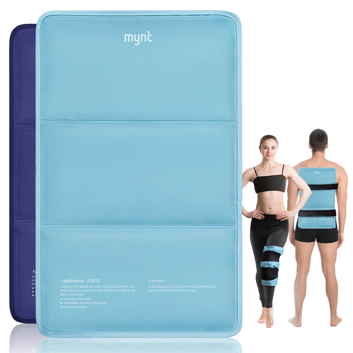 Mynt Reusable Gel Ice Pack with Large Size of 21''x13'' and 2 Adjustable Straps for Neck Shoulder Back Waist Leg Knee Ankle Injuries, Gel Ice Heat Bags for Body Building and After Exercise(Sky Blue)