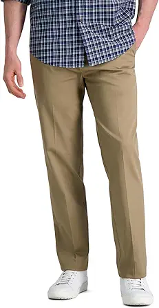 Haggar Men's Premium No Iron Khaki Straight Fit Flat Front Casual Pant