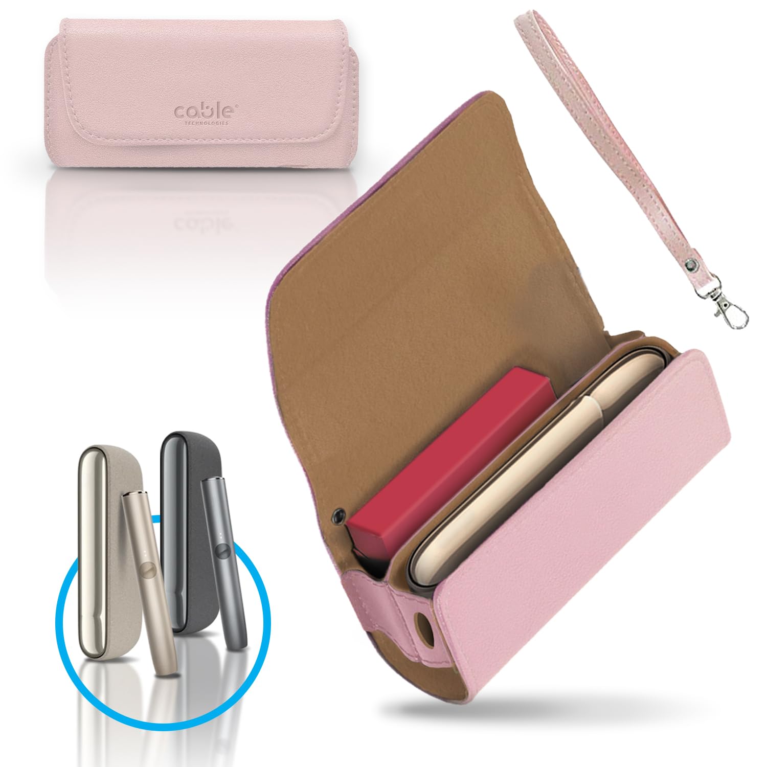 CABLE TECHNOLOGIES Eco-Leather Case Compatible with IQOS ILUMA, Canvas and PU Leather Case, Organizer, Electronic Cigarette Cover/Pouch, Accessories (Pink)