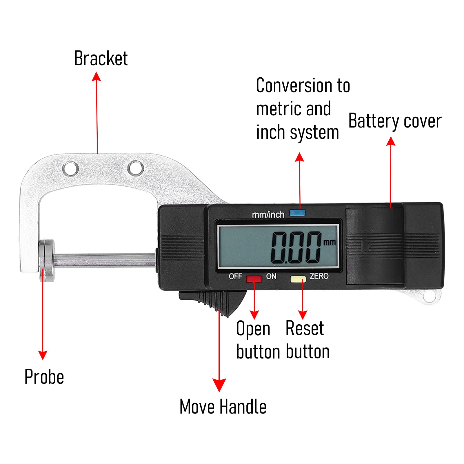 Medidor De Espesor, Medidor De Espesor De Cuero, Herramienta De Medición De Calibrador, Medidor De Espesor Digital, Herramienta Manual De Medición Horizontal, Precisión De 0,01 Mm Para Joyería De 0 A