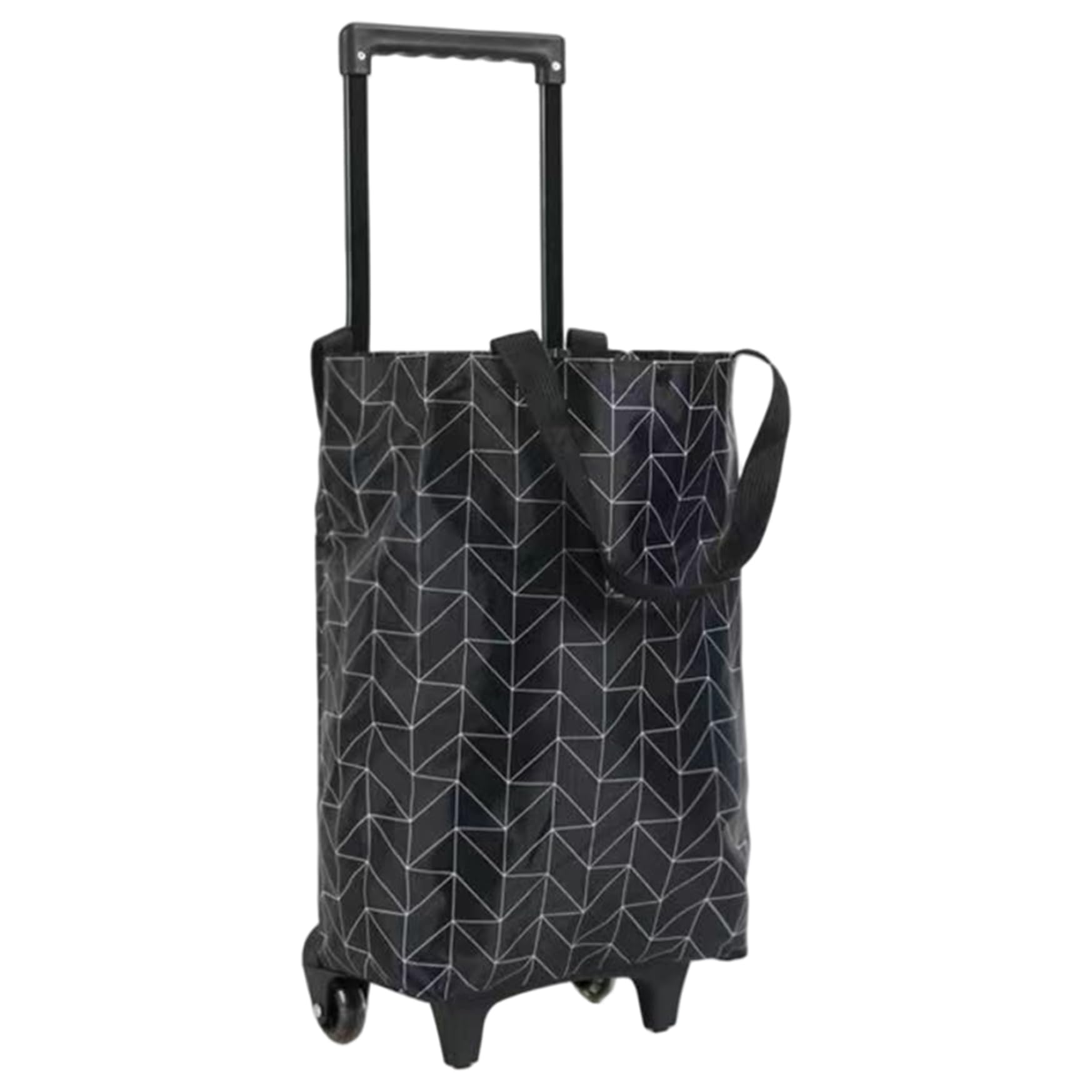 1 -pC -Einkaufstasche auf Rädern, wasserdicht Faltbarer Einkaufswagen, tragbare Wiederverwendbare Trolley -Taschen mit teleskopischem Griff, schwarzes Diamantmuster.