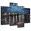 Signleader4panellargevangoghstarrynightovertherhonelandscapecanvaswallartforlivingroombedroomhomeofficewalldecor48x3575  Urban Country Home Decor Signleader 4 panel large van gogh starry night over the rhone landscape canvas wall art for living room bedroom home office wall decor 48×3575  urban country home decor