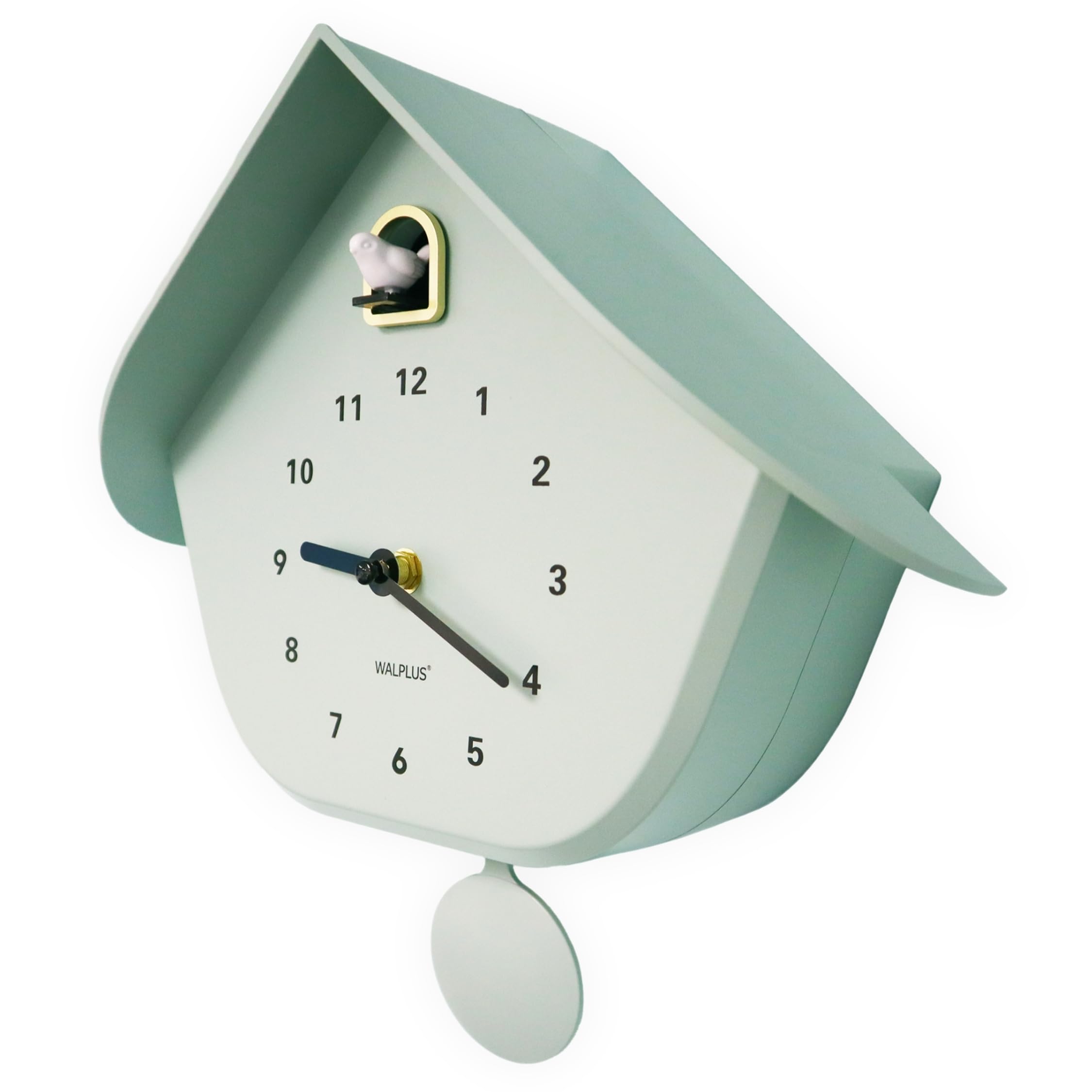 WALPLUS Modern Cuckoo Clocks for Wall Hourly Chiming Coo Coo Clock Volume Adjustable Cookoo Clock Removable Pendulum Christmas Cuckoo Gift Minty Green Pastel Interior Decoration