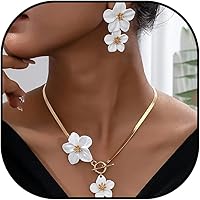 Gold Flower Earrings Necklace Set for Women - 3D Floral Statement Jewelry for Weddings, Brides, Spring Dresses 2025
