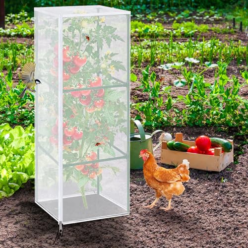 3 Pcs Garden Bird Netting Plant Cover for Square Tomato Cage, 59" x 17.7" Insect Bird Barrier Tomato Cage Net with Zipper & Drawstring, Tomato Trellis Netting Protection Cover for Protecting Plants by PURPLE STAR 1N - Used condition - Image 6