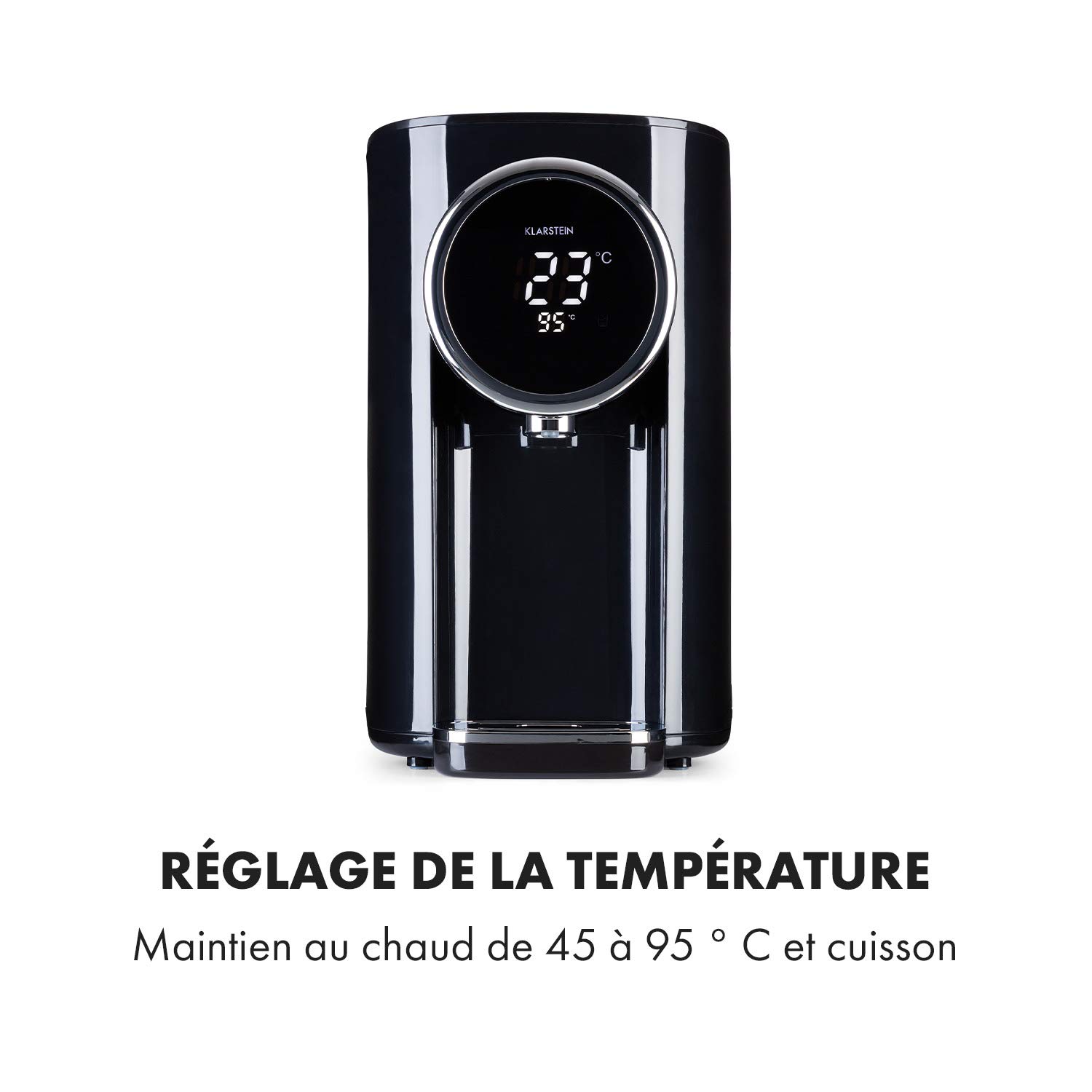 Klarstein Hot Spring Plus - Distributeur d'eau chaude : réservoir d'eau: 5L, écran LCD, températures: 45-95 °C, réservoir d'eau en inox, sécurité enfants et anti-surchauffe, noir