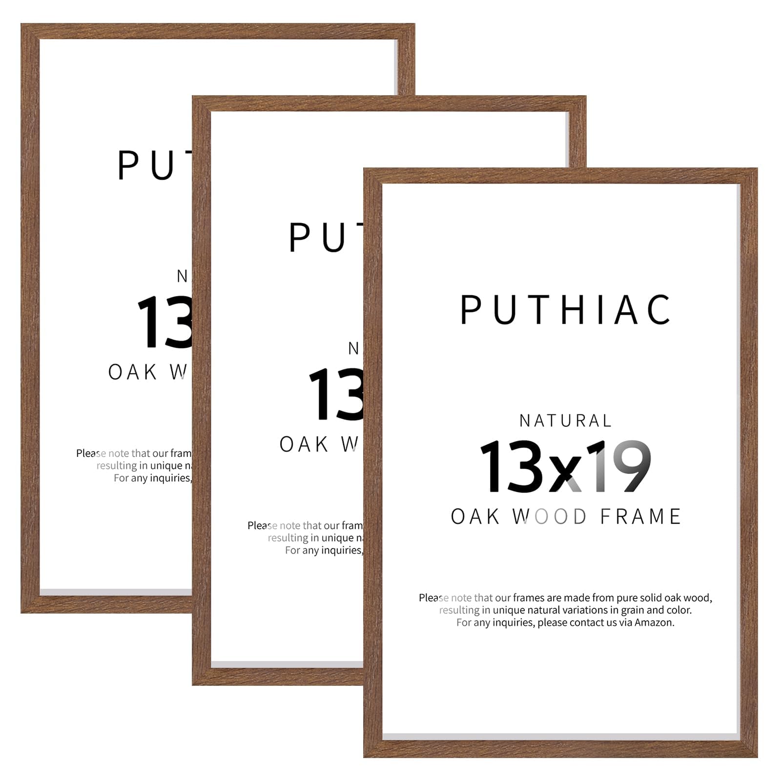 Photo 1 of puthiac 13x19 Solid Oak Wood Picture Frame, Fits 11x17 with Mat or 13x19 Without Mat, Wall Display Only, Vertical or Horizontal, Plexi Front, 3 Pack, Walnut