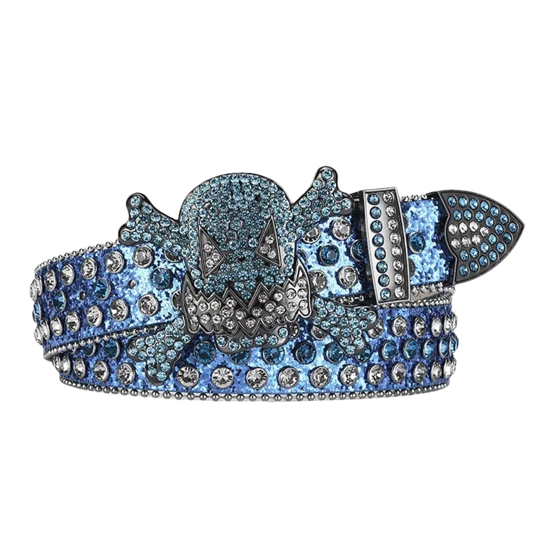 Herren Damen Strass Gürtel Bling Nieten Design Lederbund Western Cowgirl Gürtel