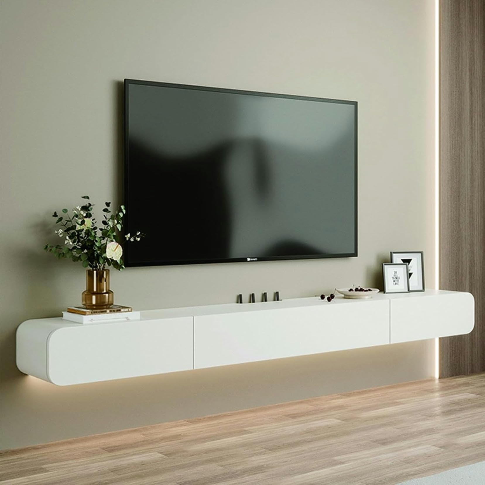 Pływający stojak pod telewizor naścienny Multima konsola 120/160 cm, biała, szafka pod telewizor Slish pływająca szafka do salonu, nowoczesna, naścienna, futro, TV
