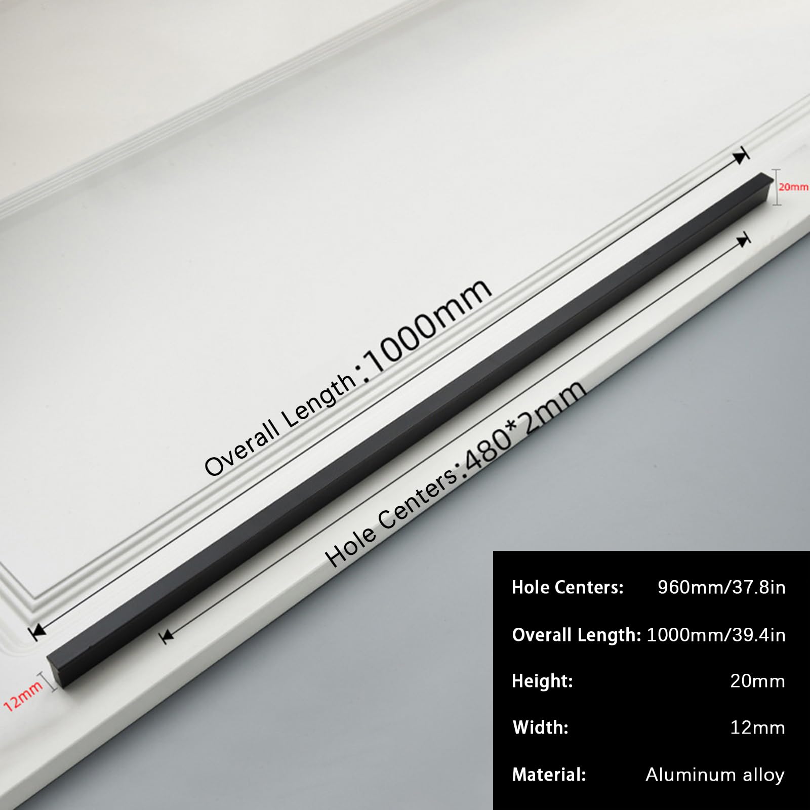 Griffe für Schränke Schwarz Lang,2 Griffe Küche Modern Massive Aluminium | Eloxierte Oberfläche T-Zuggriffe Lochzentren: 64 - 960 mm Schubladengriff für Schublade Küche Badezimmer 960mm/37.8in