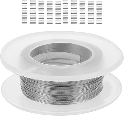 Stainless Steel Cable 1 Set Stainless Steel Wire Cable Wire Rope Metal Cable Railing with Wire Rope Sleeves for Fishing Deck Rail Balusters Stair Handrail Porch Fence 0. 3mm