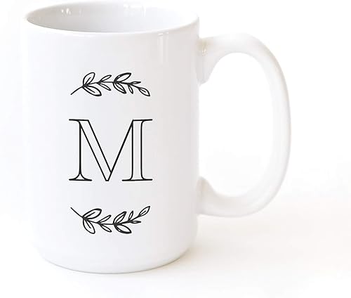 The Cotton Canvas Co Manhattan Wreath - Taza de café personalizada con monograma inicial letra M taza de café de cerámica de porcelana Para ella