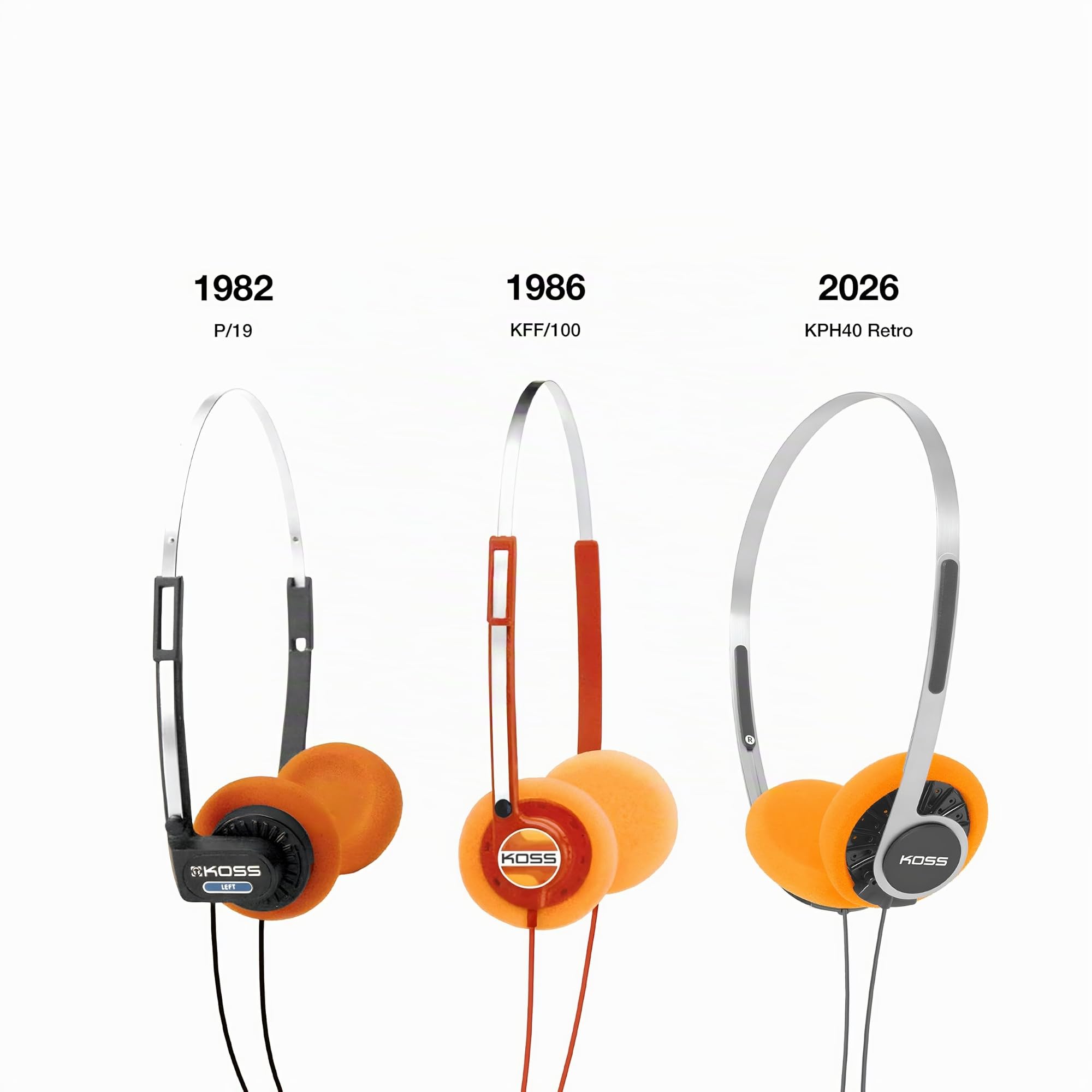 Koss KPH40 - Auriculares intrauditivos retro, estilo de los años 80, ligeros, clásicos, respuesta de frecuencia ultra amplia, diadema ajustable de acero inoxidable, almohadillas de espuma naranja