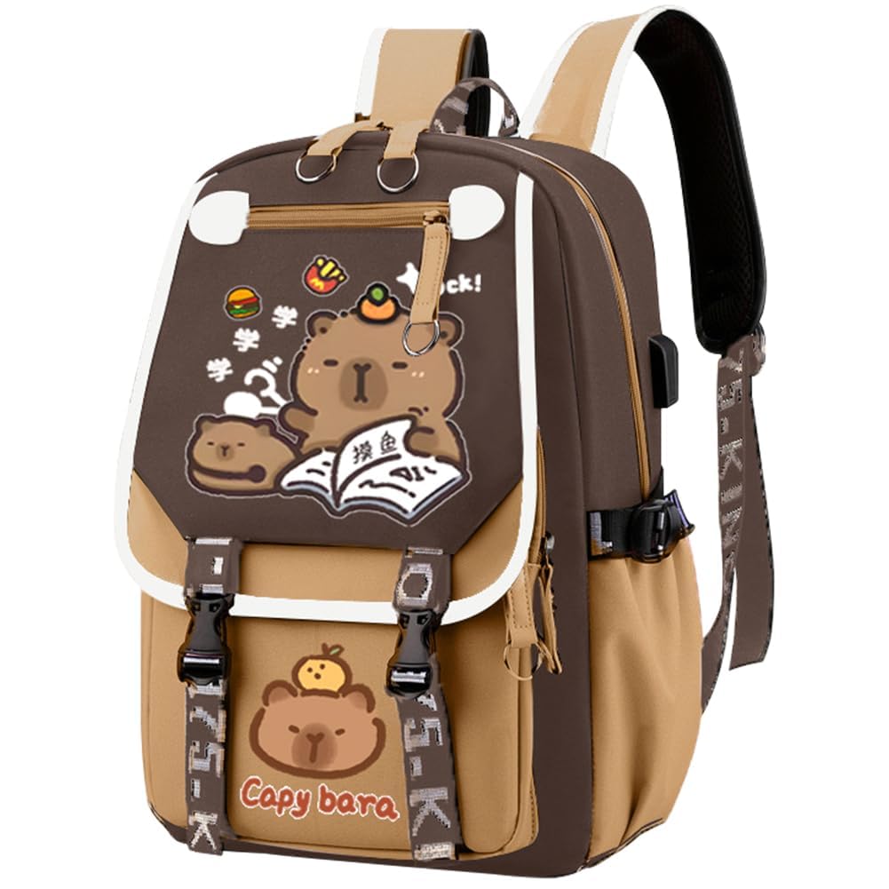 YEIUZPT Capybara Kids Backpack, Capybara Schoolbag Rucksack Cartoon Toddler Daypack School Backpack Adjustable Rucksack Large Capacity Nursery Daypack Waterproof Lightweight Casual Book Bag for Kids