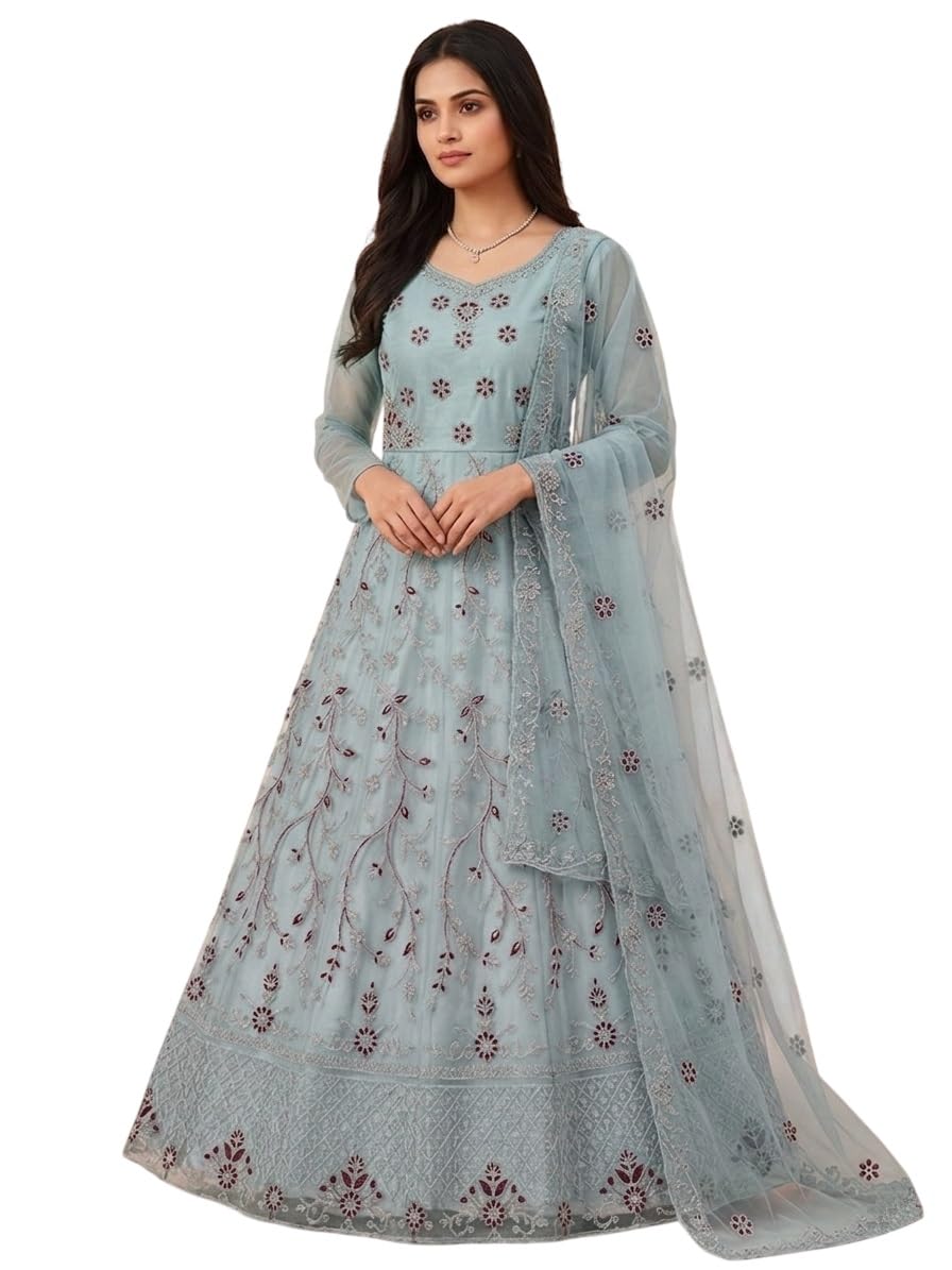 julee Women's Net Embroidered Semi-Stitched Gown Well Gown-Gem-picture-16