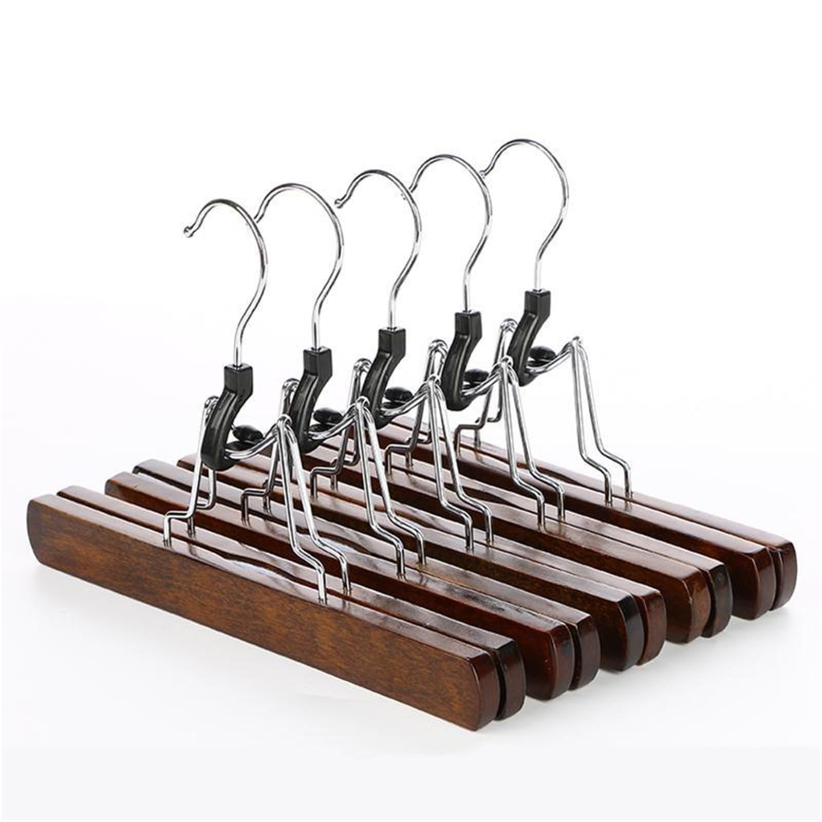 Natural Wooden Trousers Hangers 360° rotating hook natural wood pants rack with clip non-slip skirt hanger solid