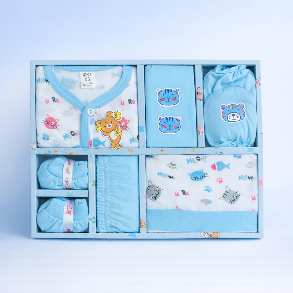 Arsa LifestyleNewborn Baby Gift Set (6 Pieces) | 100% Cotton Baby Clothing Set | 0–3 Months | Baby Shower & Welcome Gift Box (Blue)-image-40