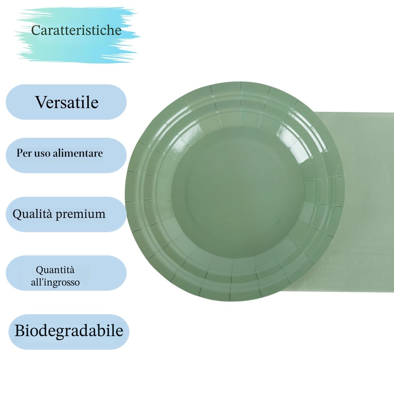 CEILIWEN - Set di stoviglie per feste, 250 pezzi, verde salvia, include piatto di carta da 22,8 cm, piatto da dessert da 17,8 cm, tovaglioli, tazze, cannucce, per 50 ospiti