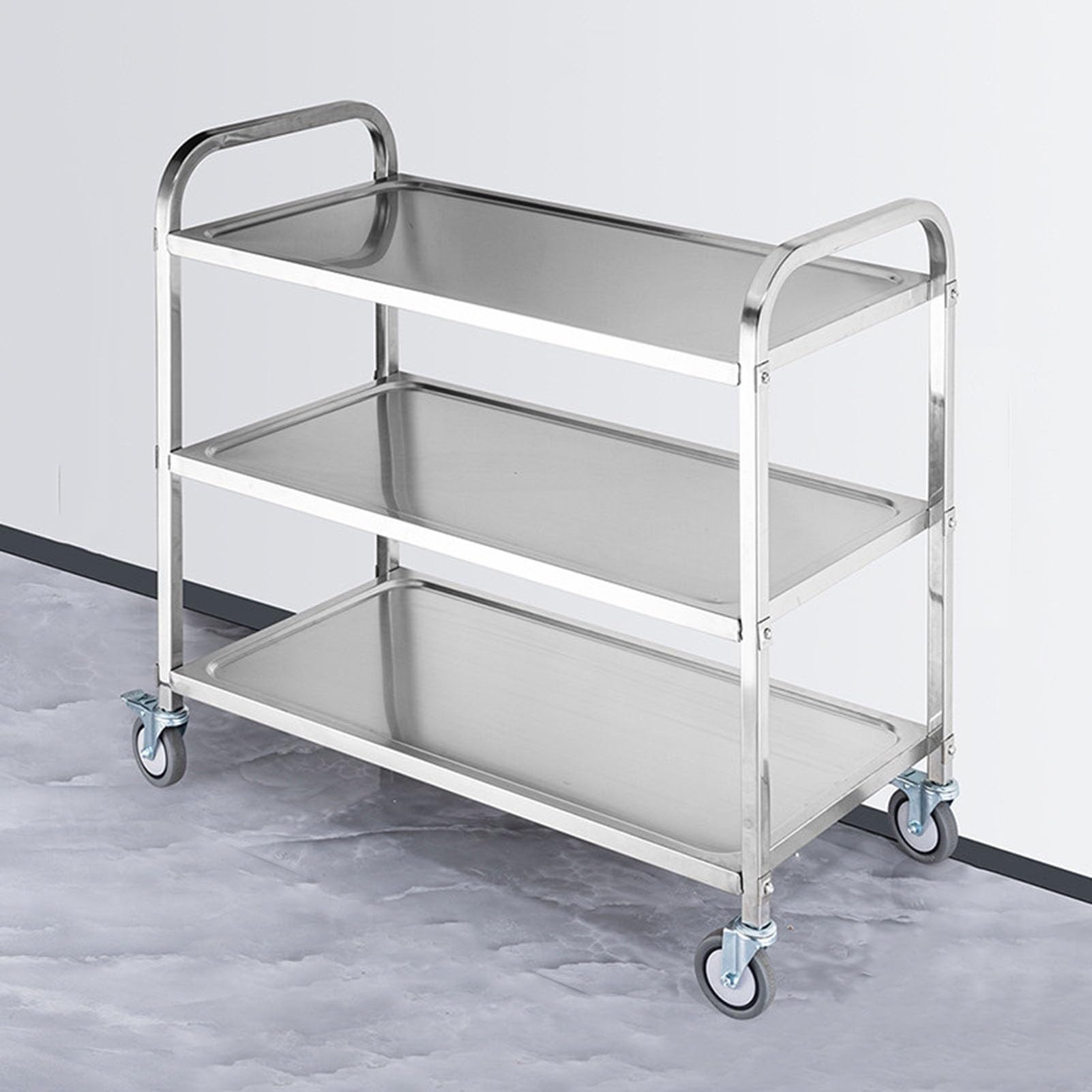 GUODDM 3Tier Stainless Steel Trolley Cart Wheels， Utility Shelf Storage Rack Kitchen Cart，Serving Salon BBQ For Hotels Restaurants(84.5 * 44.5 * 87cm)