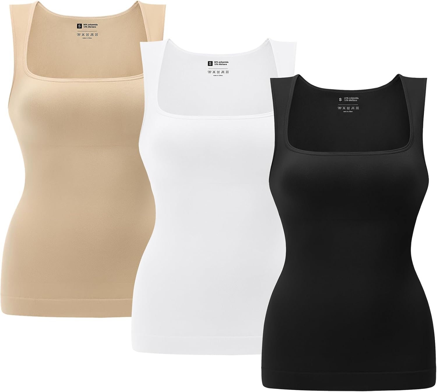 EUYZOU Shapewear Tummy Control Compression Tank Tops for Women Seamless Square Neck Body Shaper Wide Strap Camisole