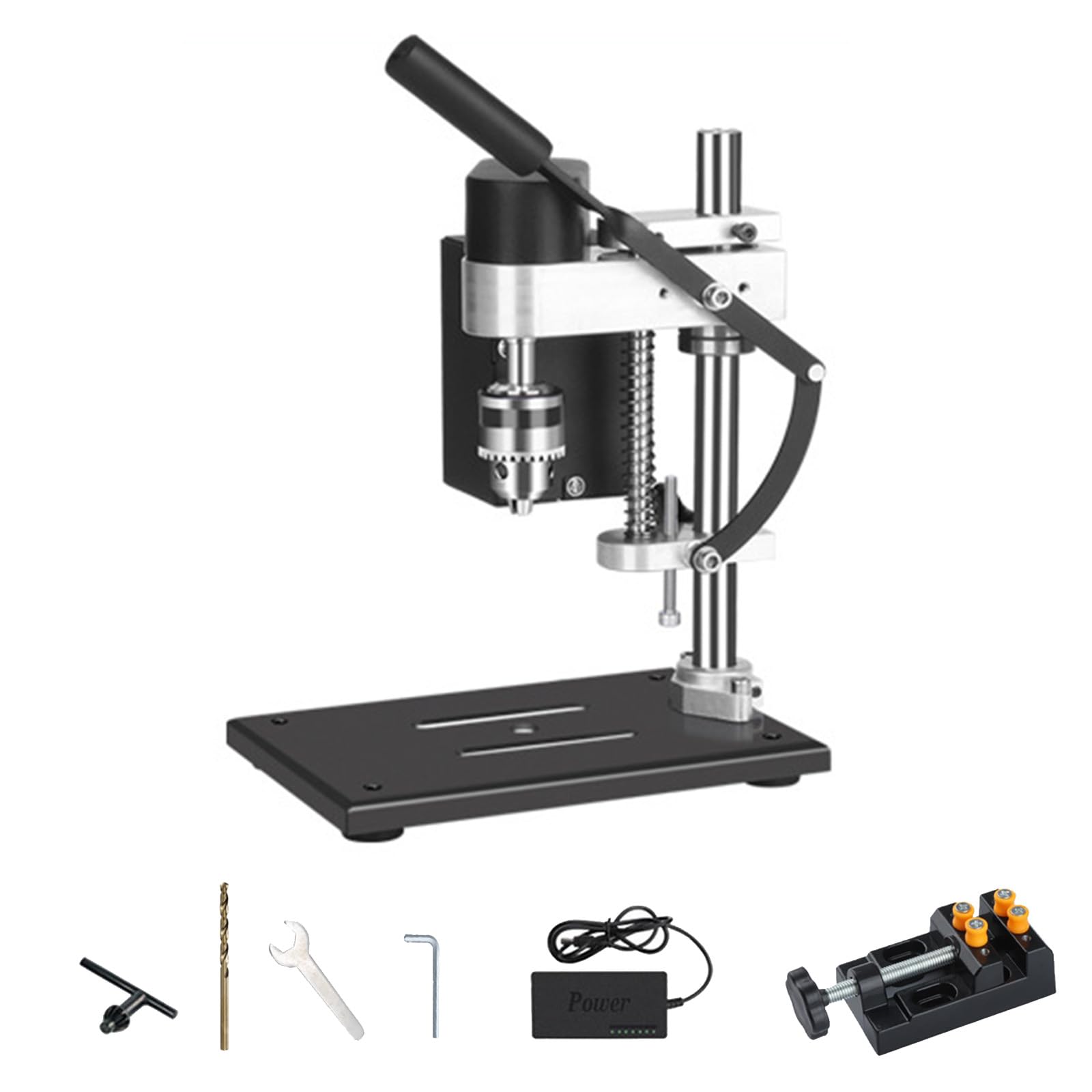 Mini Taladro de Banco con 7 velocidades, 300W Taladro de Columna Eléctrico Carrera de taladrado de 50 mm Portabrocas de 0,6-6 mm Taladro de banco para madera, metal, modelismo y plástico