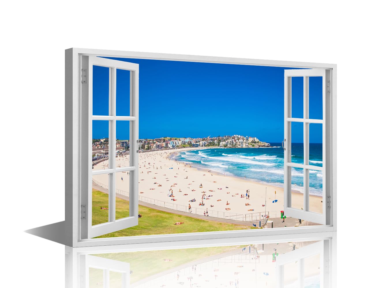 TISHIRON Coastal Canvas Paintings 3D Window View Bedroom Wall Art Beach Contemporary Home Decor Seascape Bathroom Decor Wall Art Modern Artwork Ready to Hang for Living Room Office, 36x24in