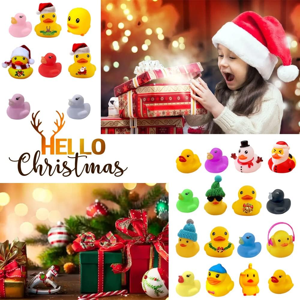 2025 Advent Calendar Rubber Ducks Bath Toys Christmas Blind Box Toy Ducks Mini Ducks for Kids Boys Girls Home Party Decoration Cruise Ducks Rubber Ducks in Bulk - 24 Pcs