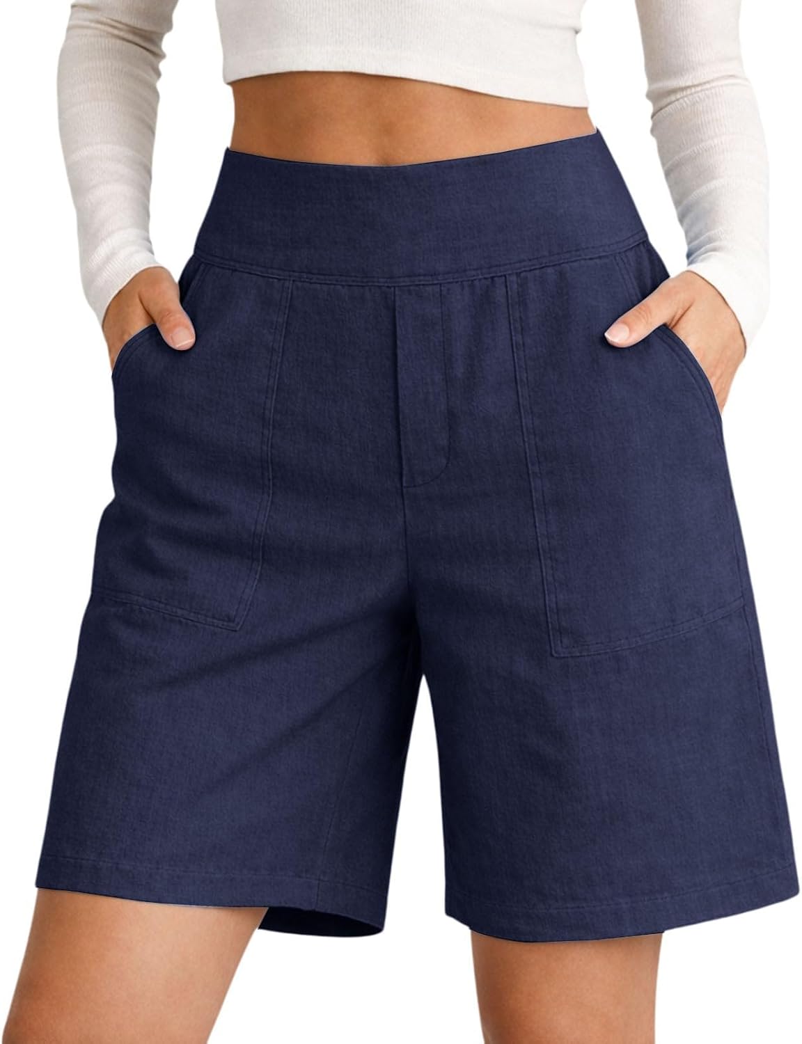 Linen Shorts for Women High Waisted Wide Leg Summer Casual 2026 Beach Vacation Bermuda Cropped Pants with Pockets
