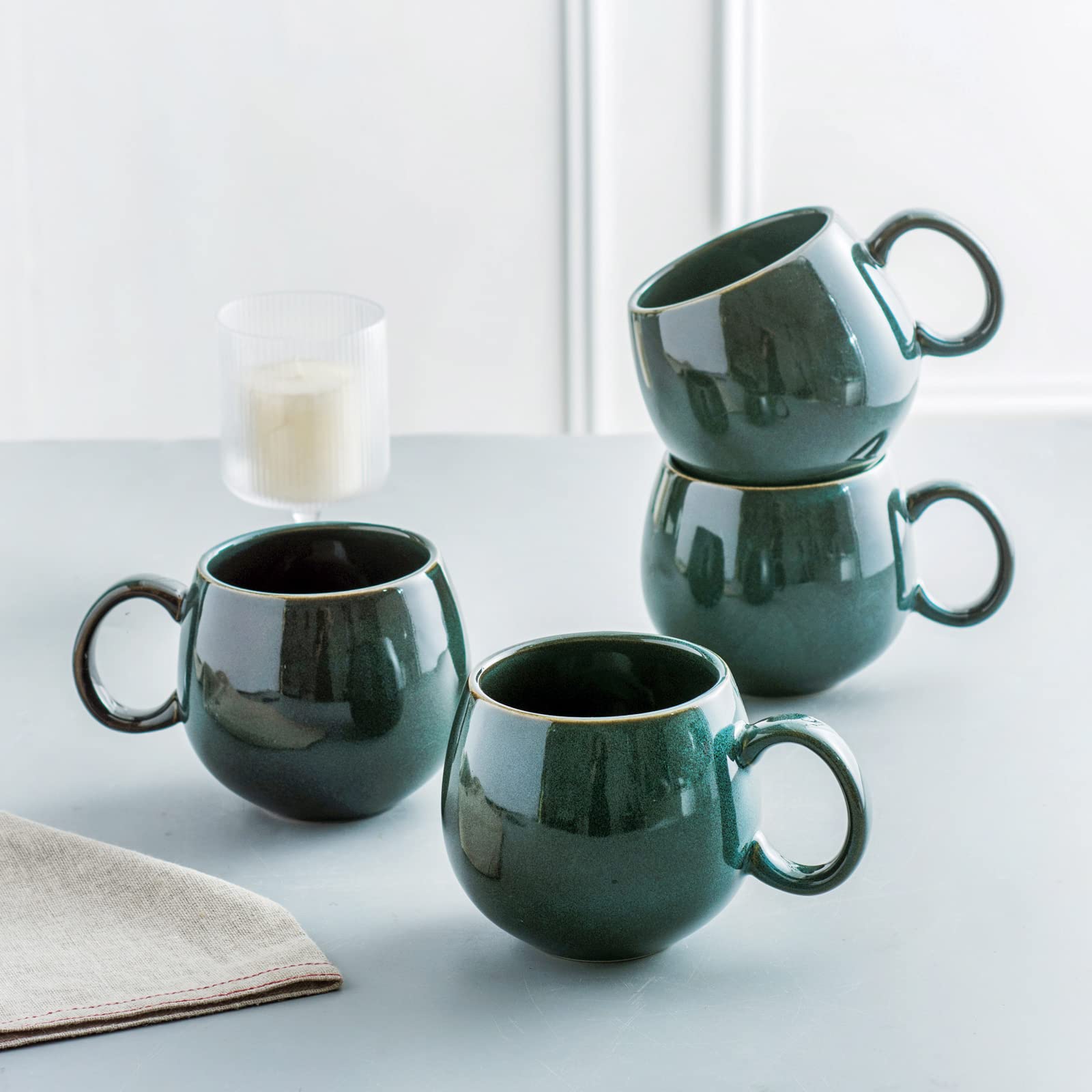 UNICASA Tasses à café en porcelaine, Set de 4 tasses avec anse de 530 ml chacune, Vaisselle Tasse Tasse pour thé café lait cappuccino, Vert